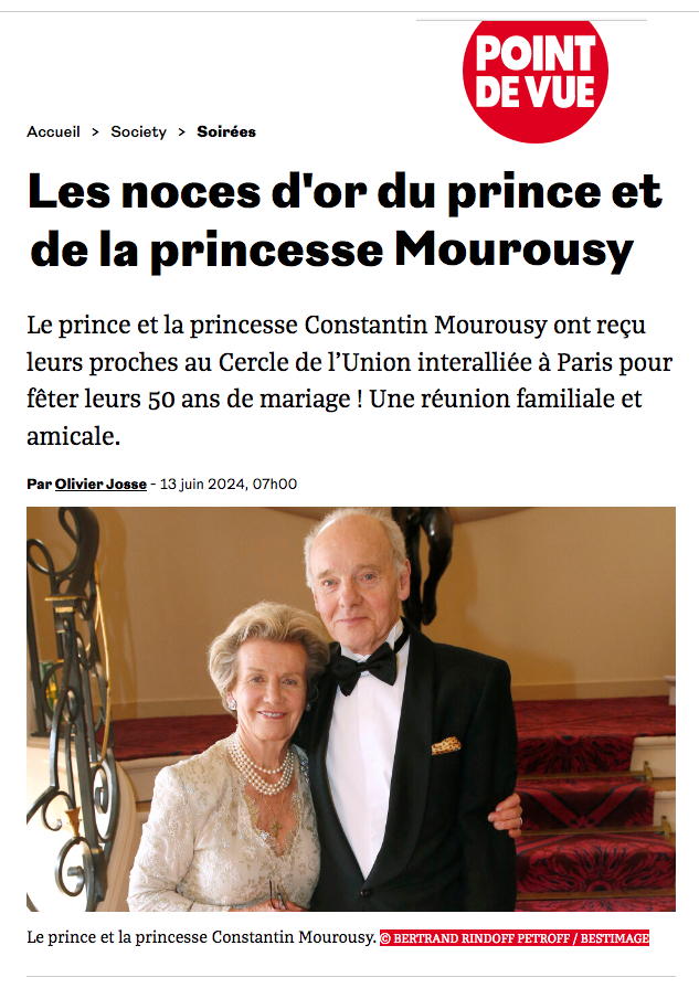 Page Internet. Point de Vue. Les noces d|or du prince et de la princesse Mourousy, par Olivier Josse. © Bertrand Rindorff Petroff - Bestimage. 2024-06-13